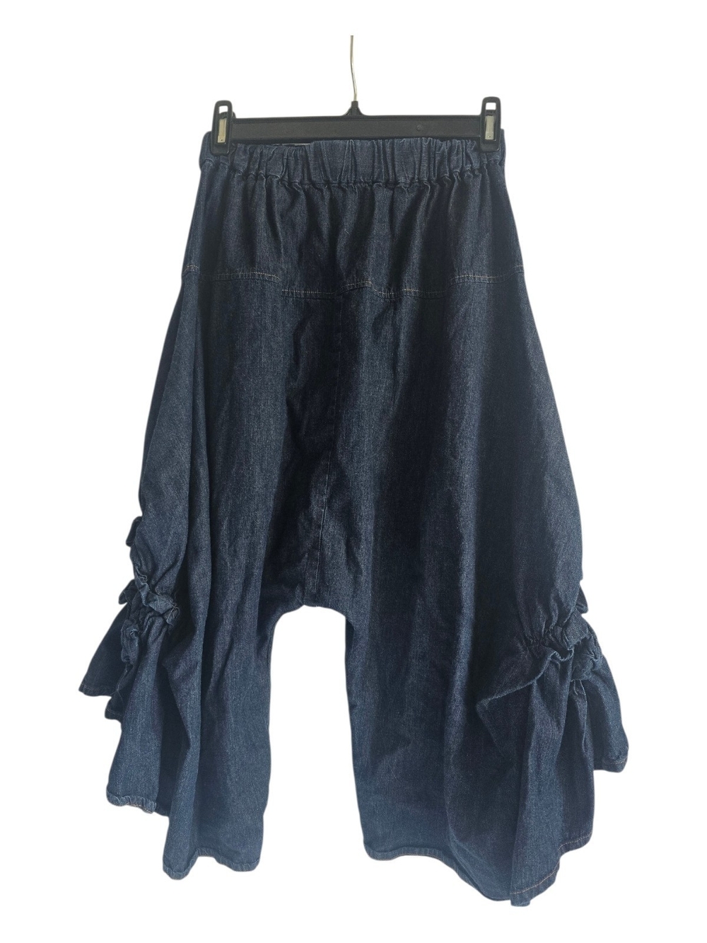 Women's Dark Blue Chambray Lightweight Denim Balloon Shorts with Ruched Sides